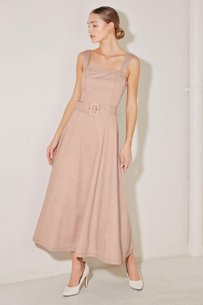 ELEVATED NEUTRAL BLUSH WOVEN MIDI DRESS Flying Tomato