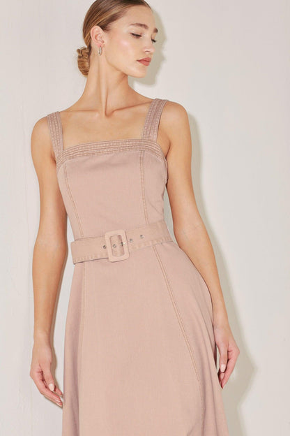 ELEVATED NEUTRAL BLUSH WOVEN MIDI DRESS Flying Tomato