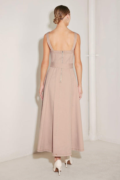 ELEVATED NEUTRAL BLUSH WOVEN MIDI DRESS Flying Tomato