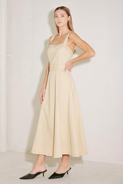 ELEVATED NEUTRAL WOVEN MIDI DRESS Flying Tomato