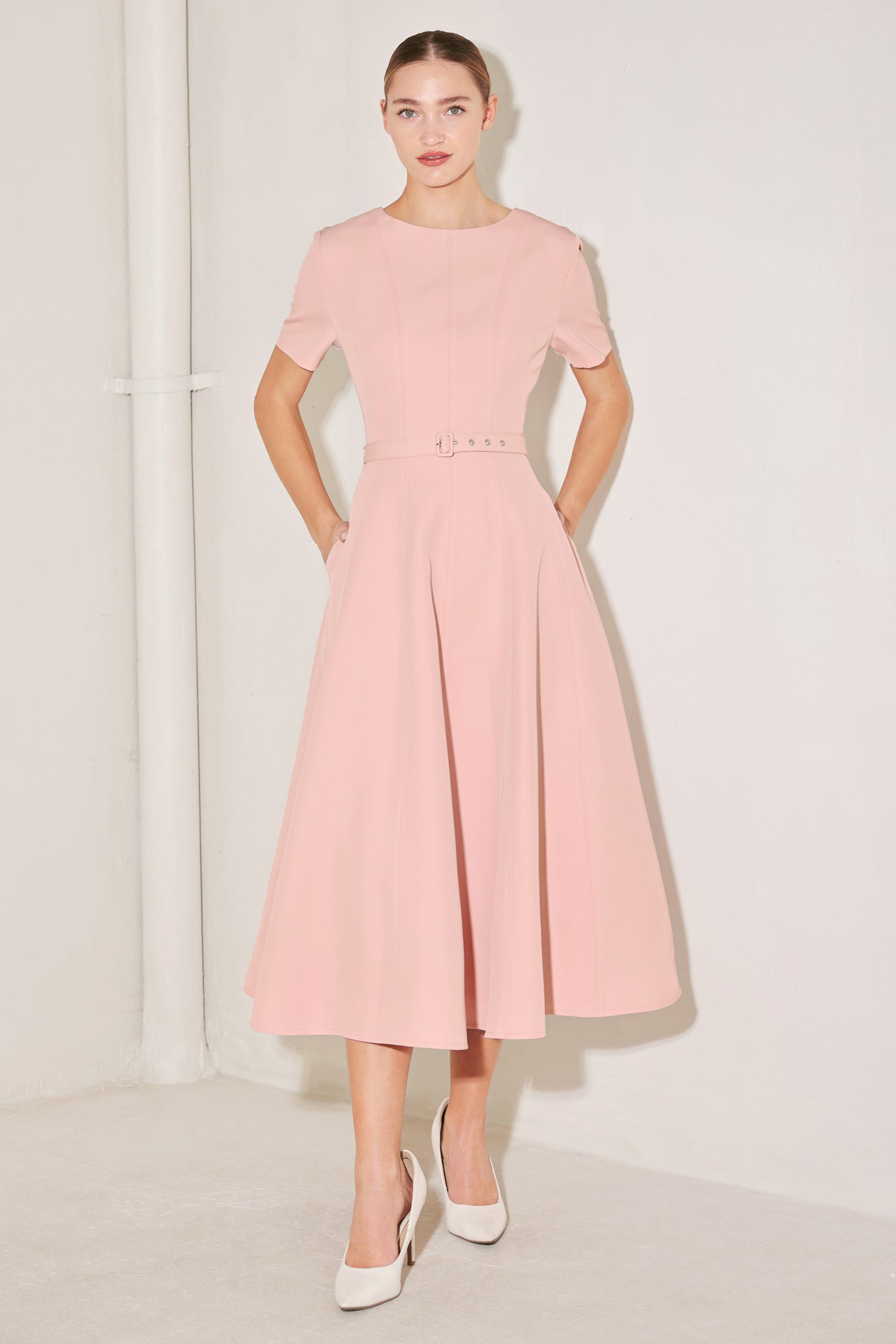 SPRING ICON PINK WOVEN MIDI DRESS Flying Tomato