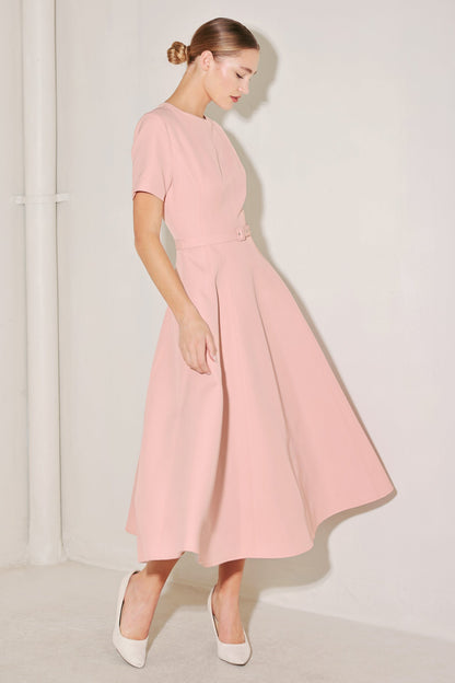 SPRING ICON PINK WOVEN MIDI DRESS Flying Tomato