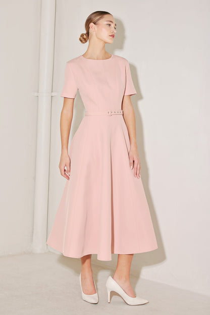 SPRING ICON PINK WOVEN MIDI DRESS Flying Tomato