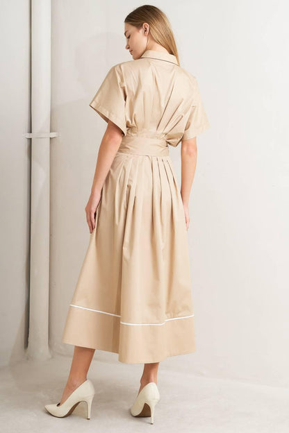 CATCH YOU LATER KHAKI WOVEN MIDI DRESS Flying Tomato