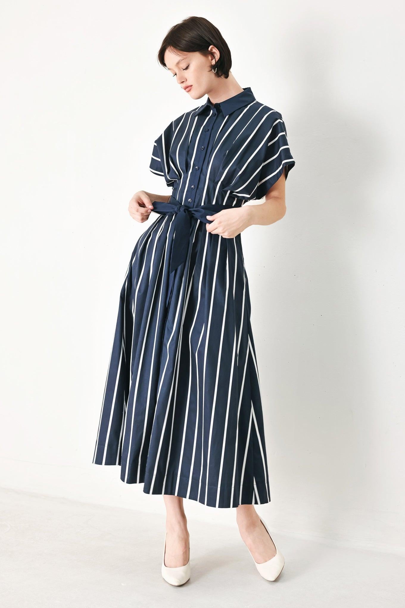 PINSTRIPE STORY WOVEN MIDI DRESS Flying Tomato