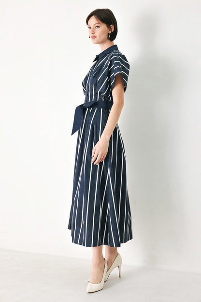 PINSTRIPE STORY WOVEN MIDI DRESS Flying Tomato