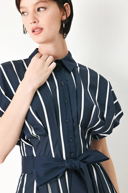 PINSTRIPE STORY WOVEN MIDI DRESS Flying Tomato