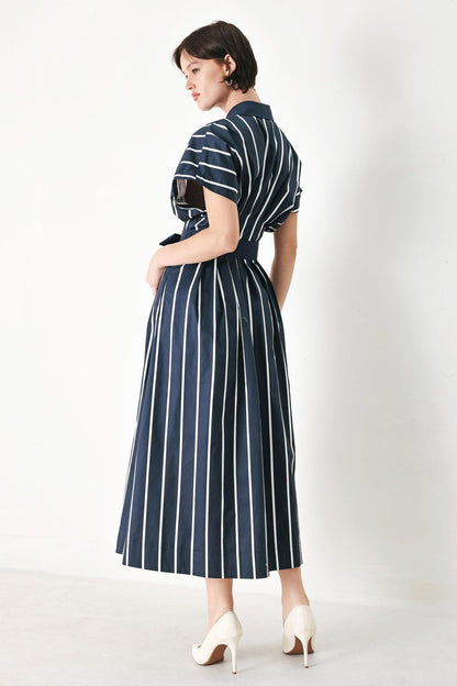 PINSTRIPE STORY WOVEN MIDI DRESS Flying Tomato
