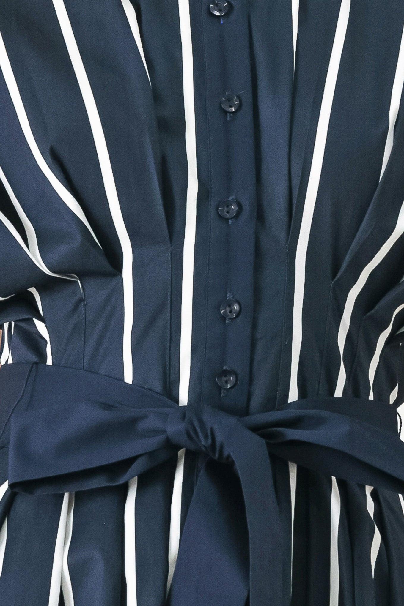 PINSTRIPE STORY WOVEN MIDI DRESS Flying Tomato