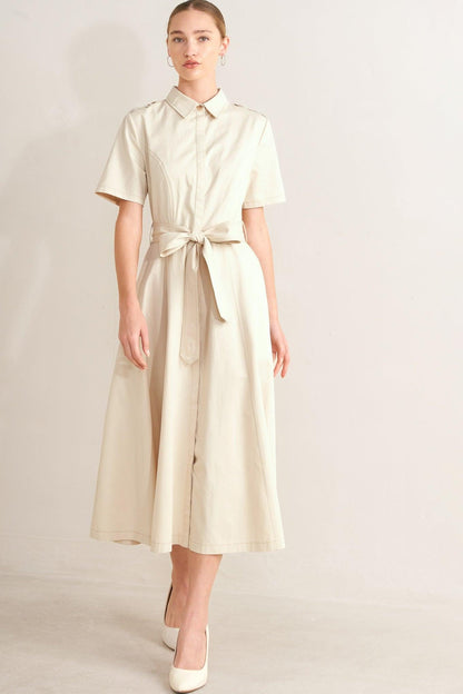 SANDSTONE GRACE WOVEN MIDI SHIRT DRESS Flying Tomato