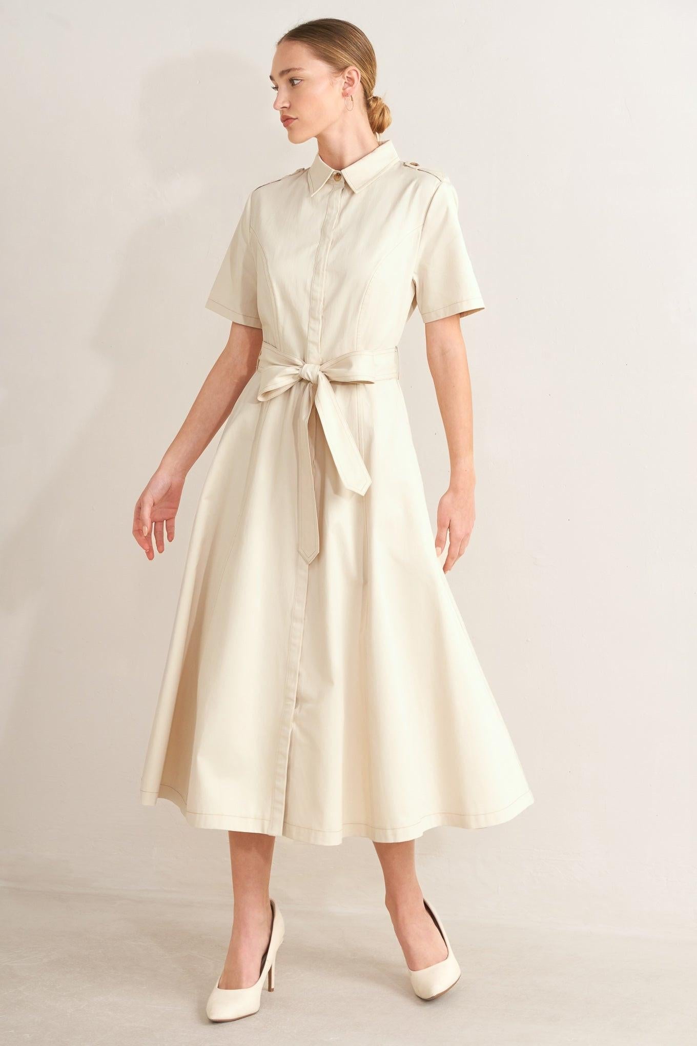 SANDSTONE GRACE WOVEN MIDI SHIRT DRESS Flying Tomato