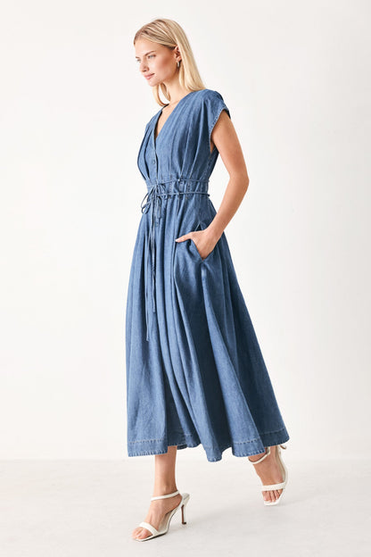 MIDNIGHT FLOW DENIM MIDI DRESS Flying Tomato