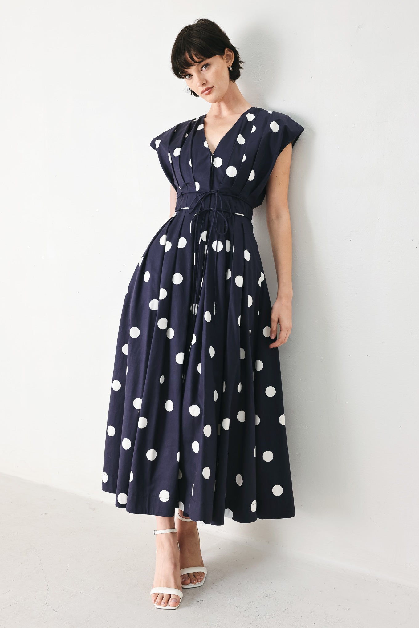 BLUE MOON DOT WOVEN MIDI DRESS Flying Tomato