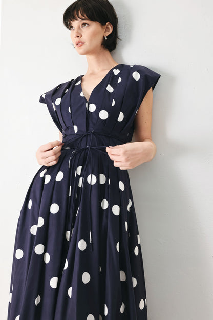 BLUE MOON DOT WOVEN MIDI DRESS Flying Tomato