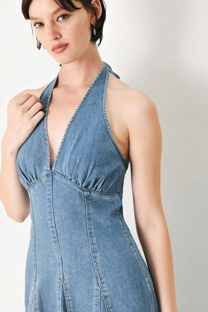 BLUE BLOSSOM DENIM MIDI DRESS Flying Tomato