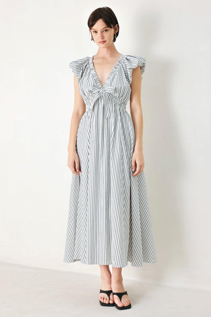 WHISPER STRIPE WOVEN MIDI DRESS Flying Tomato
