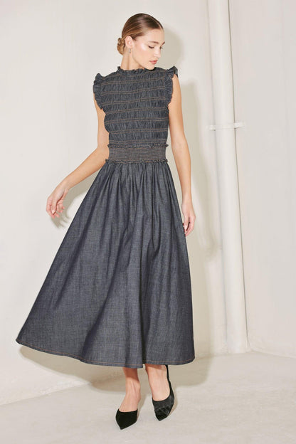 ROMANTIC REVERIE DENIM MIDI DRESS Flying Tomato