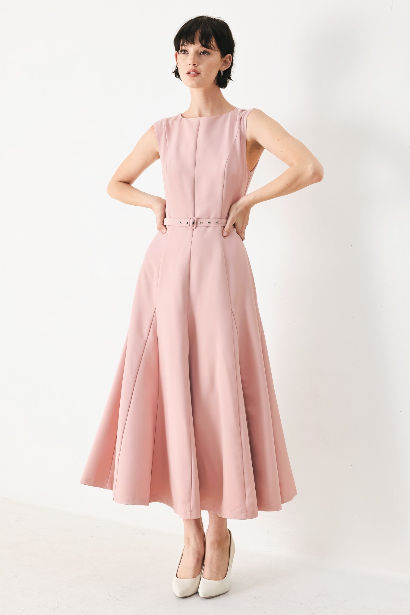 CALM AFTERGLOW BLUSH WOVEN MIDI DRESS Flying Tomato