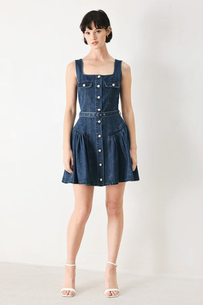 BABY BLUE LOVE DENIM MINI DRESS Flying Tomato
