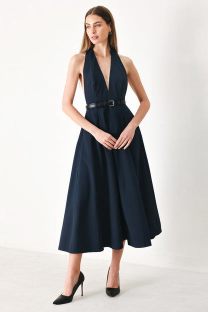 MIDNIGHT FORM WOVEN MIDI DRESS Flying Tomato
