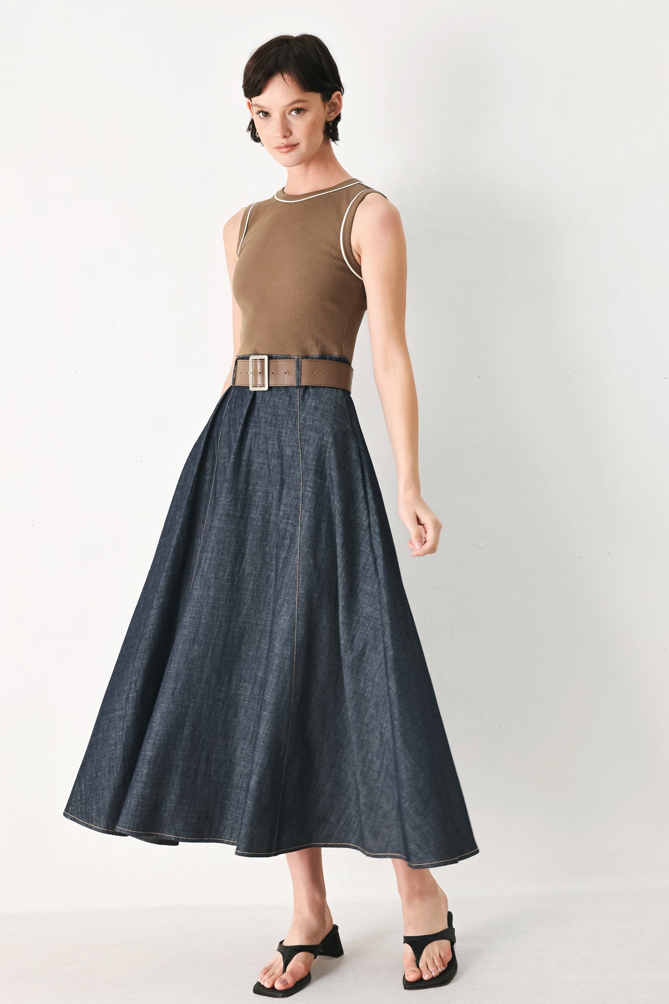 ESPRESSO HOUR DENIM COMBINATION MIDI DRESS Flying Tomato