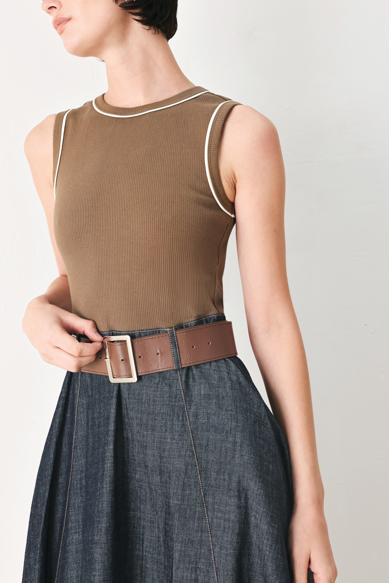 ESPRESSO HOUR DENIM COMBINATION MIDI DRESS Flying Tomato