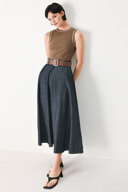 ESPRESSO HOUR DENIM COMBINATION MIDI DRESS Flying Tomato