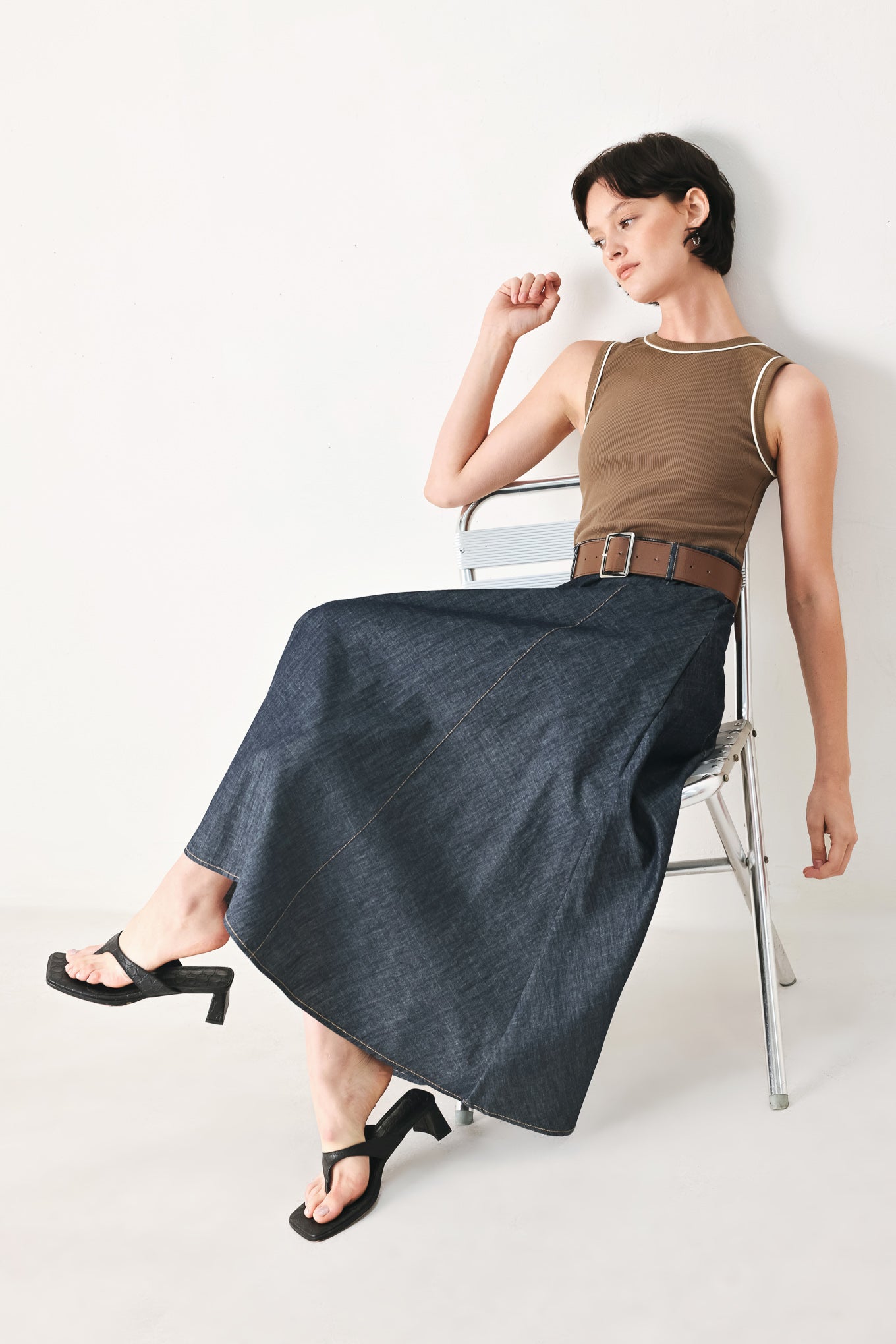 ESPRESSO HOUR DENIM COMBINATION MIDI DRESS Flying Tomato