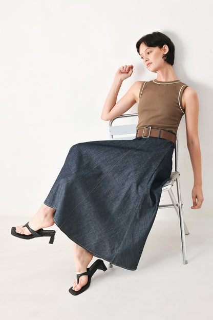 ESPRESSO HOUR DENIM COMBINATION MIDI DRESS Flying Tomato
