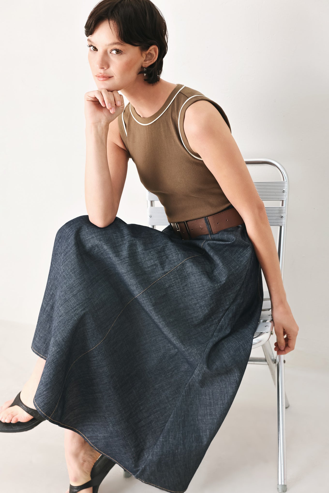 ESPRESSO HOUR DENIM COMBINATION MIDI DRESS Flying Tomato