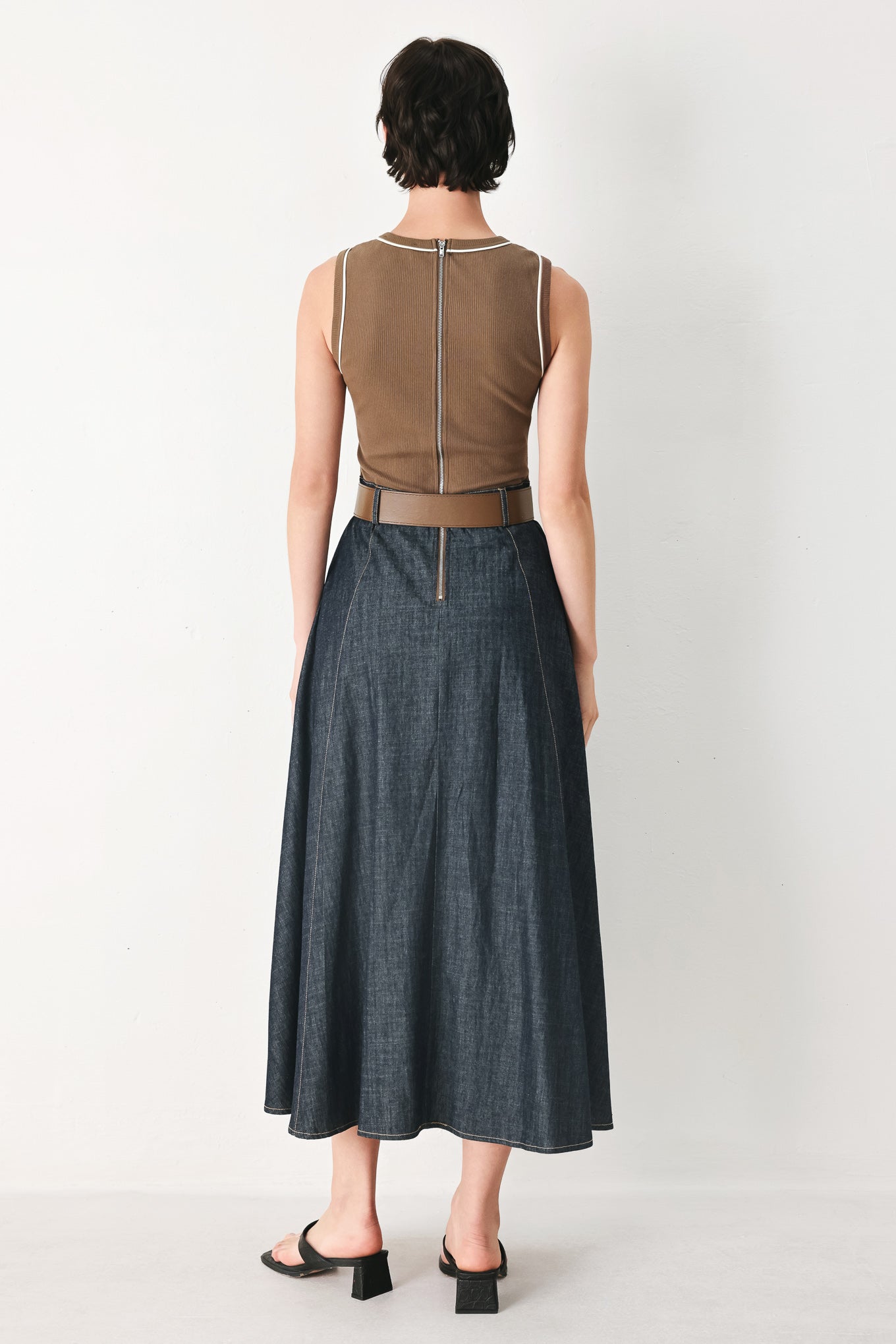 ESPRESSO HOUR DENIM COMBINATION MIDI DRESS Flying Tomato