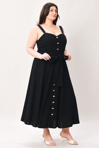 LOVELY NOIR WOVEN MIDI DRESS Flying Tomato
