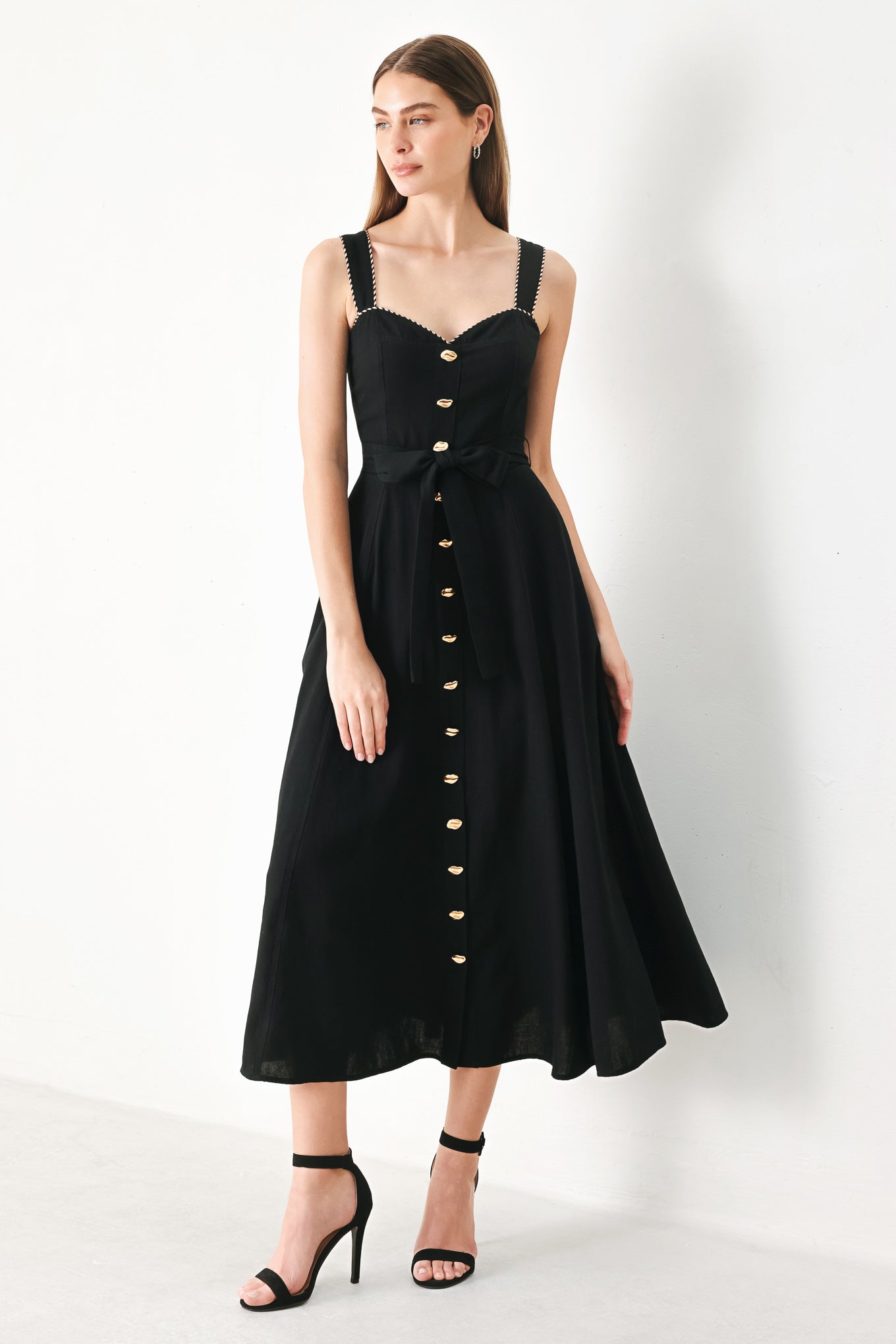 LOVELY NOIR WOVEN MIDI DRESS Flying Tomato