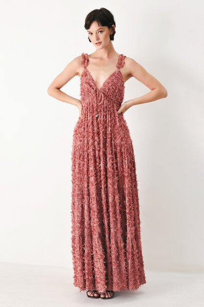TWILIGHT ROSETTE WOVEN MAXI DRESS Flying Tomato