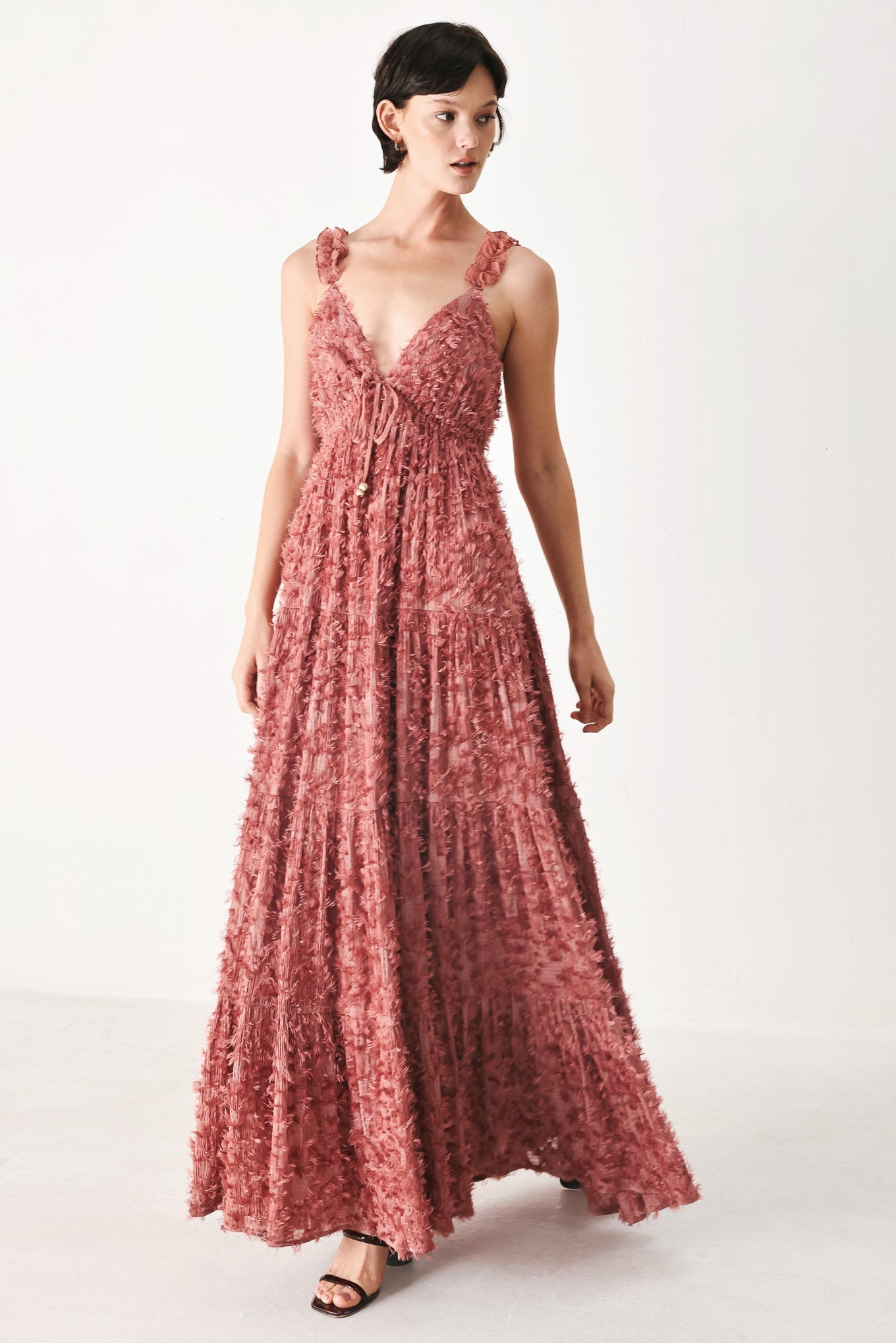 TWILIGHT ROSETTE WOVEN MAXI DRESS Flying Tomato