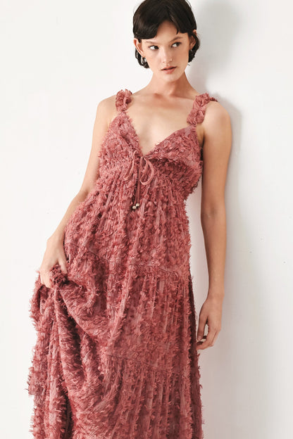 TWILIGHT ROSETTE WOVEN MAXI DRESS Flying Tomato