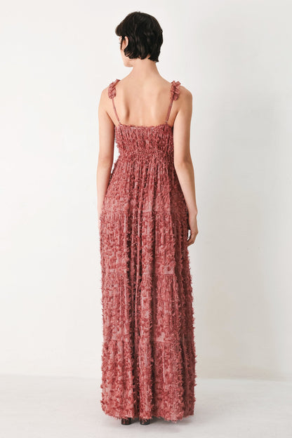 TWILIGHT ROSETTE WOVEN MAXI DRESS Flying Tomato