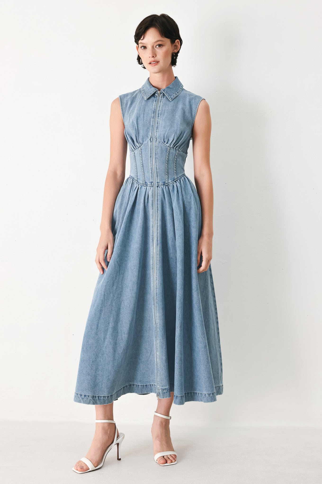 SUNDAY STROLL DENIM MIDI DRESS Flying Tomato