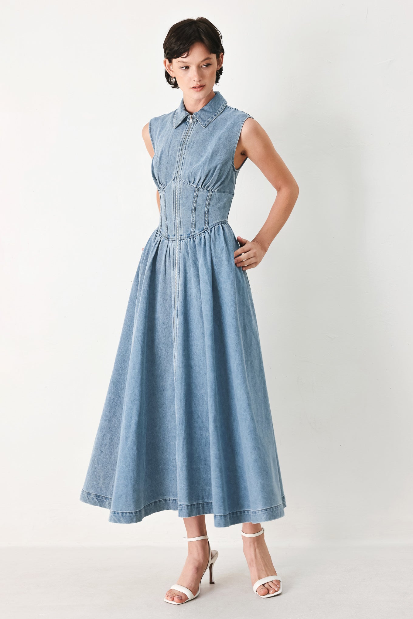 SUNDAY STROLL DENIM MIDI DRESS Flying Tomato