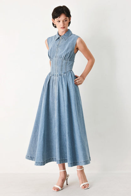 SUNDAY STROLL DENIM MIDI DRESS Flying Tomato