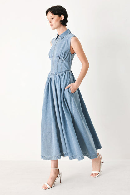 SUNDAY STROLL DENIM MIDI DRESS Flying Tomato