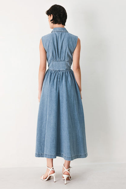 SUNDAY STROLL DENIM MIDI DRESS Flying Tomato