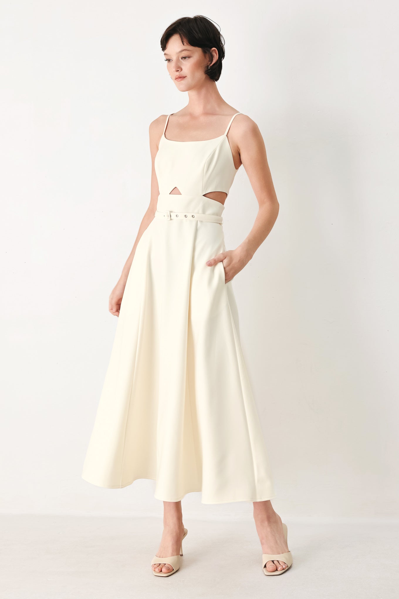 PEARL MOON WOVEN MIDI DRESS Flying Tomato
