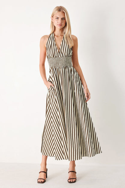 VACATION LINE STRIP WOVEN MIDI DRESS Flying Tomato
