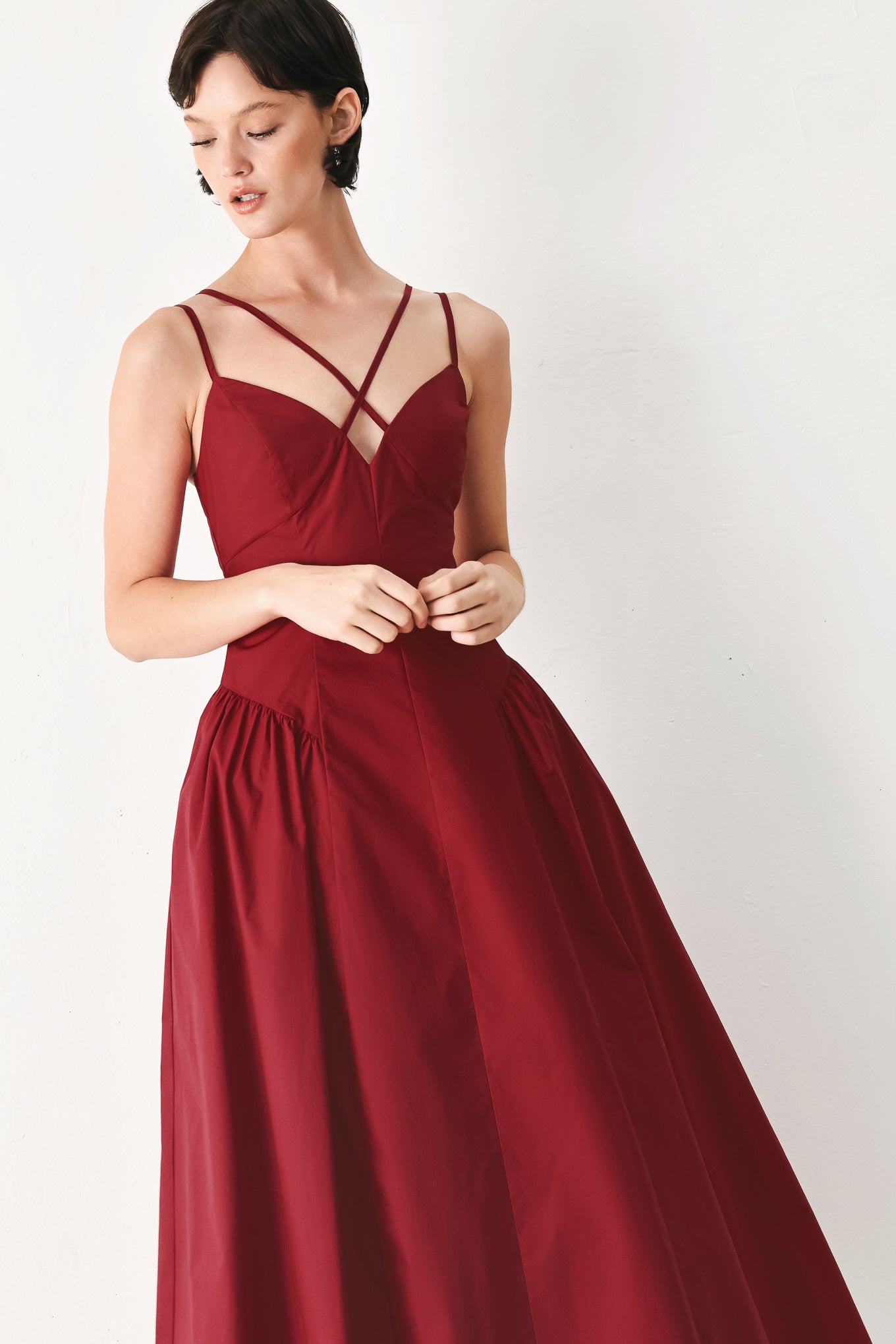 MIDNIGHT MERLOT WOVEN MIDI DRESS Flying Tomato