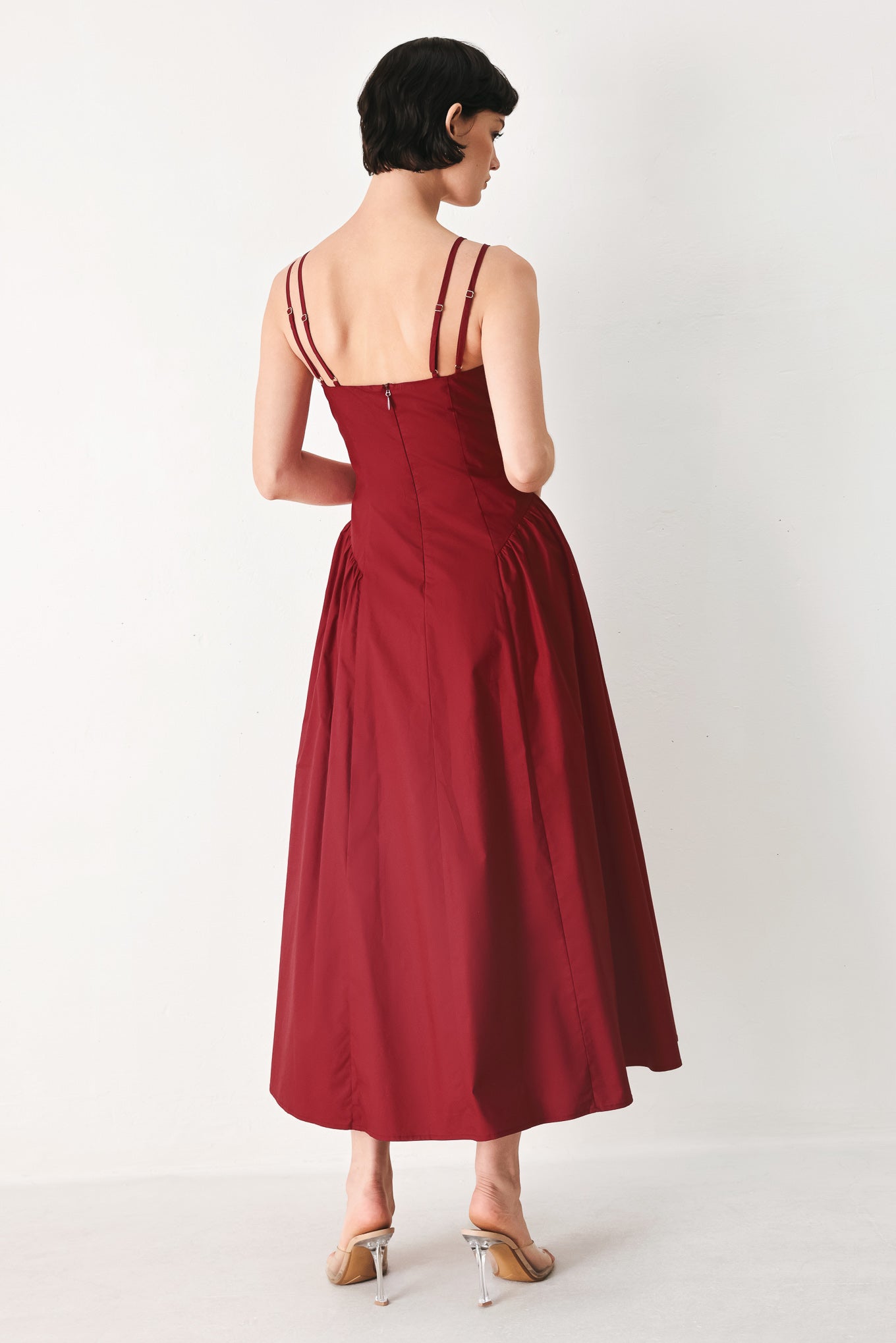 MIDNIGHT MERLOT WOVEN MIDI DRESS Flying Tomato