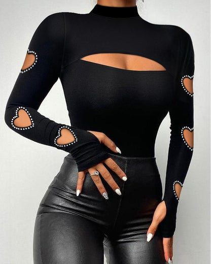 Heart Cutout Beaded Long-Sleeve Top | Sexy Country Chic Fashion for Women Country in My Heart