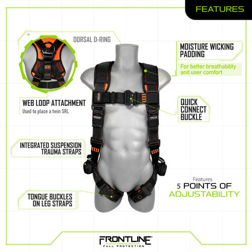 Frontline 110VTB Combat Lite Vest Style Harness with Aluminum Hardware and Suspension Trauma Straps 3X/4X VM Hardware