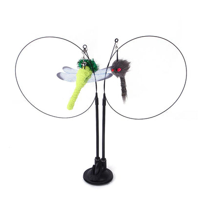Suction cup cat toy stick that can be attached and held with steel wire multi head interchangeable cat toy and pet supplies