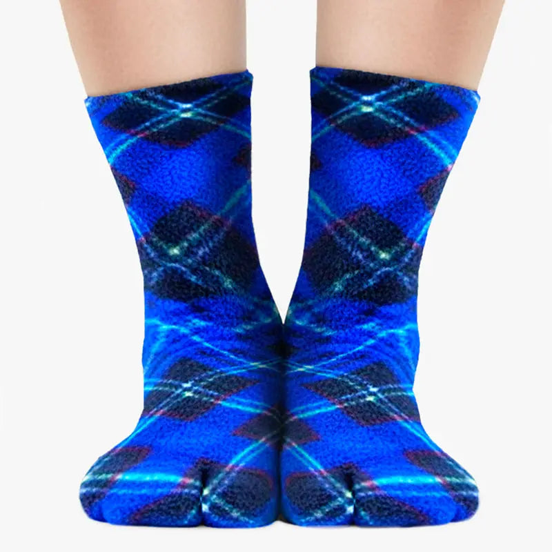 Polar Feet Fleece Tabi Socks - Blue Argyle Polar Feet® LLC